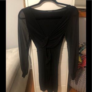 Black knot front mini dress with sheer sleeves